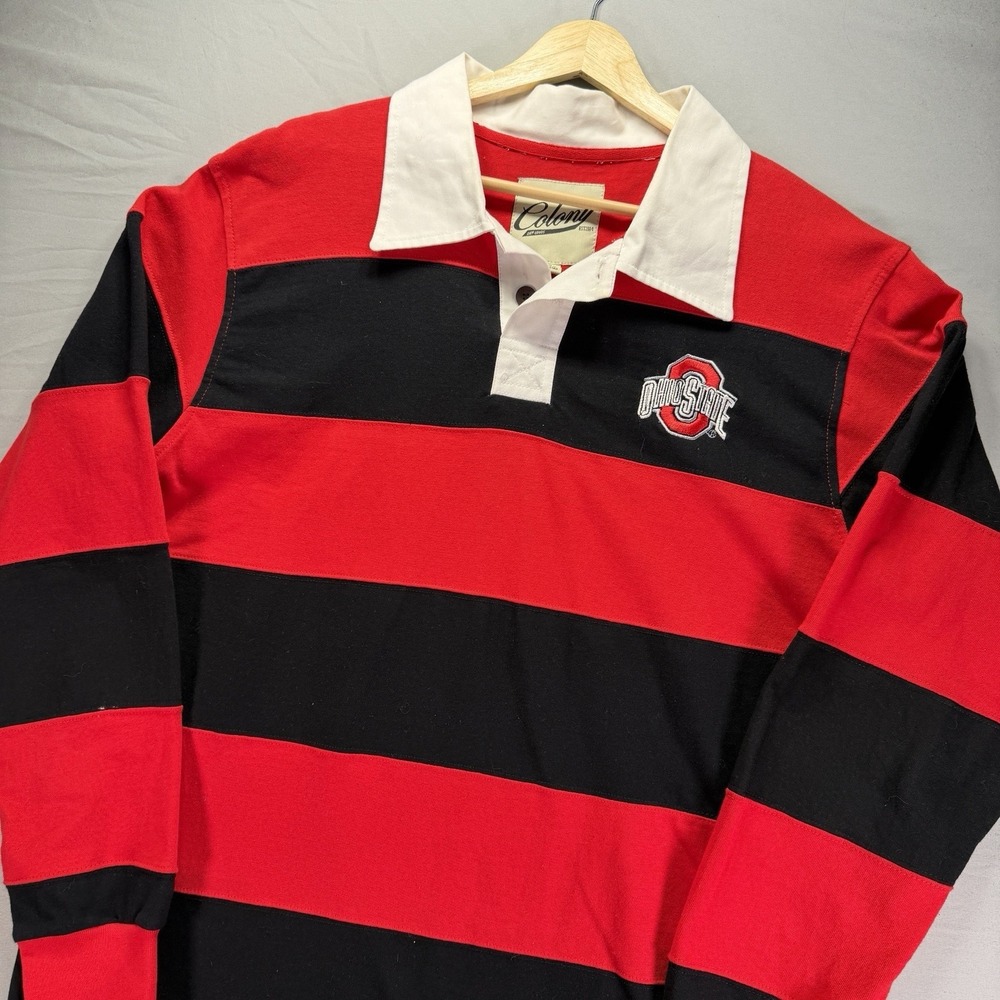 Ohio State Buckeyes Rugby Polo Shirt Mens XL Striped University Long Sleeve